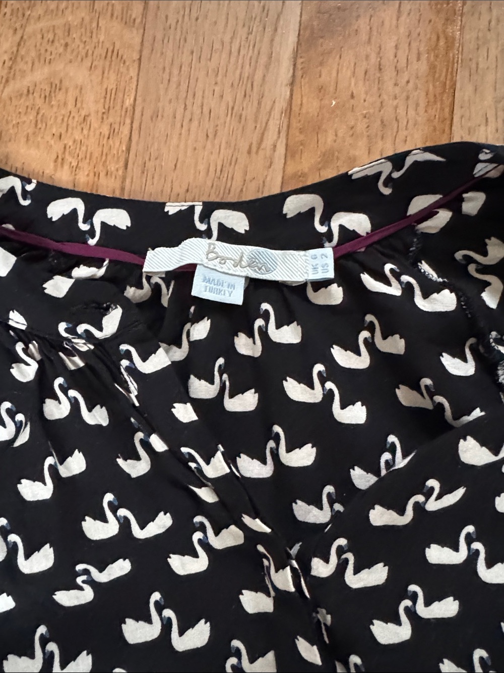 Boden Black Blouse with White Swan Print - Picture 2 of 2